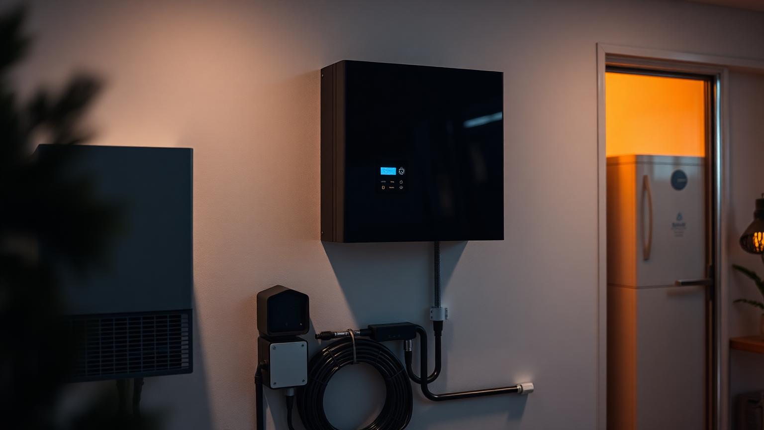 Bateria de lítio residencial e inversor híbrido instalados em parede